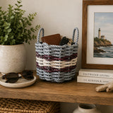 Light Gray, Light Tan & Burgundy Five Stripe Rope Basket Little Salty Rope