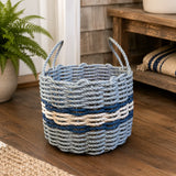 Light Gray, Light Tan & Navy Accent Rope Basket Little Salty Rope