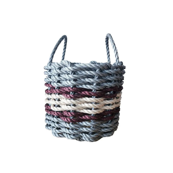 Lobster Rope Basket Light Gray and Light Tan, Burgundy Accents Little Salty Rope