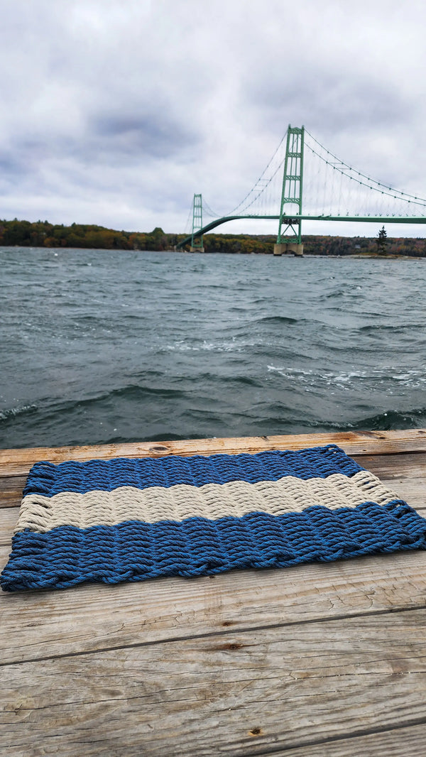 Lobster Rope Mat Navy Blue and Tan Little Salty Rope