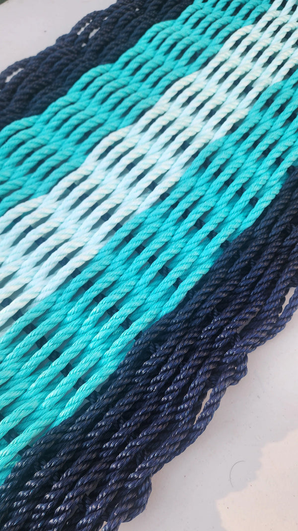 Midnight Blue, Teal, Seafoam Five Stripe Doormat Little Salty Rope