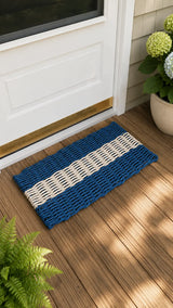 Navy Blue & Tan Lobster Rope Doormat Little Salty Rope