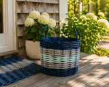 Navy Blue, Gray & Seafoam Five Stripe Rope Basket Little Salty Rope