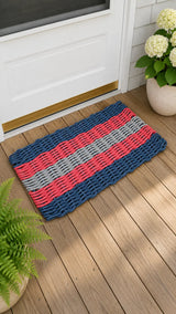 Navy Blue, Pink & Gray 5-Stripe Lobster Rope Doormat Little Salty Rope