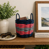 Navy Blue, Pink & Gray Five Stripe Rope Basket Little Salty Rope