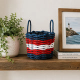 Navy Blue, Red & White Five Stripe Rope Basket Little Salty Rope