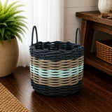 Navy Blue, Tan & Seafoam Five Stripe Rope Basket Little Salty Rope