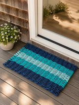 Navy Blue, Teal & Seafoam 5-Stripe Lobster Rope Doormat Little Salty Rope