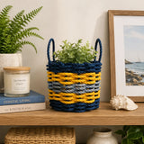 Navy Blue, Yellow & Gray Five Stripe Rope Basket Little Salty Rope