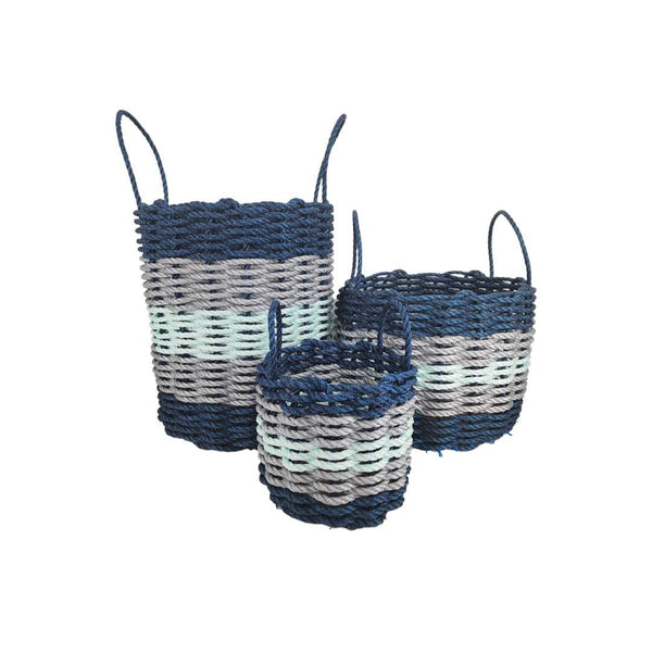 Lobster Rope Storage Basket Navy Blue, Light Gray, Seafoam Little Salty Rope