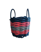 Navy, Pink and Gray Five Stripe Rope Basket Little Salty Rope