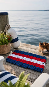 Navy, Red & White 5-Stripe Lobster Rope Doormat Little Salty Rope