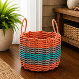 Orange, Gray & Teal Five Stripe Rope Basket Little Salty Rope