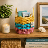 Pink, Teal & Yellow Five Stripe Rope Basket Little Salty Rope