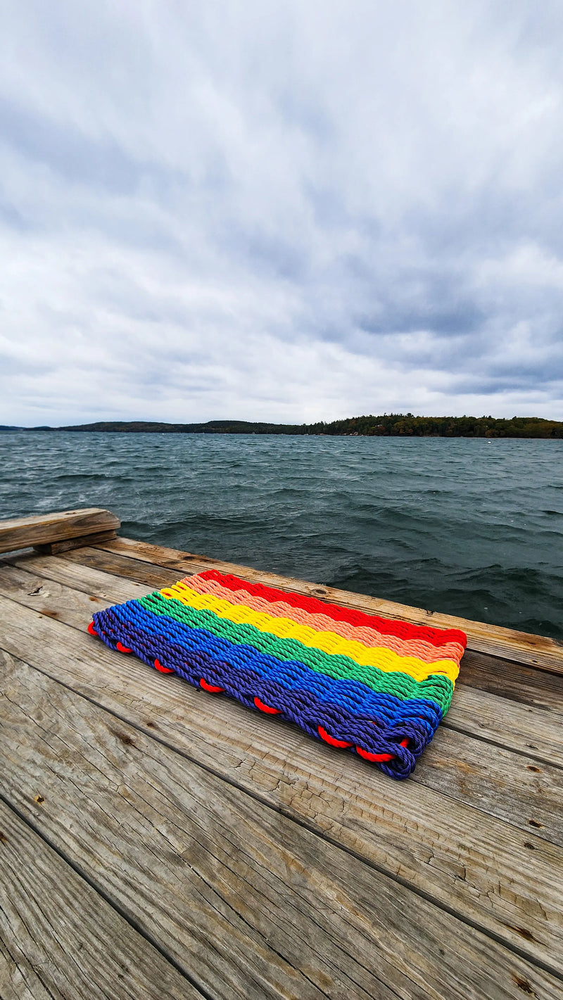 Rainbow Rope Mat made with Lobster Rope, Maine Made Little Salty Rope