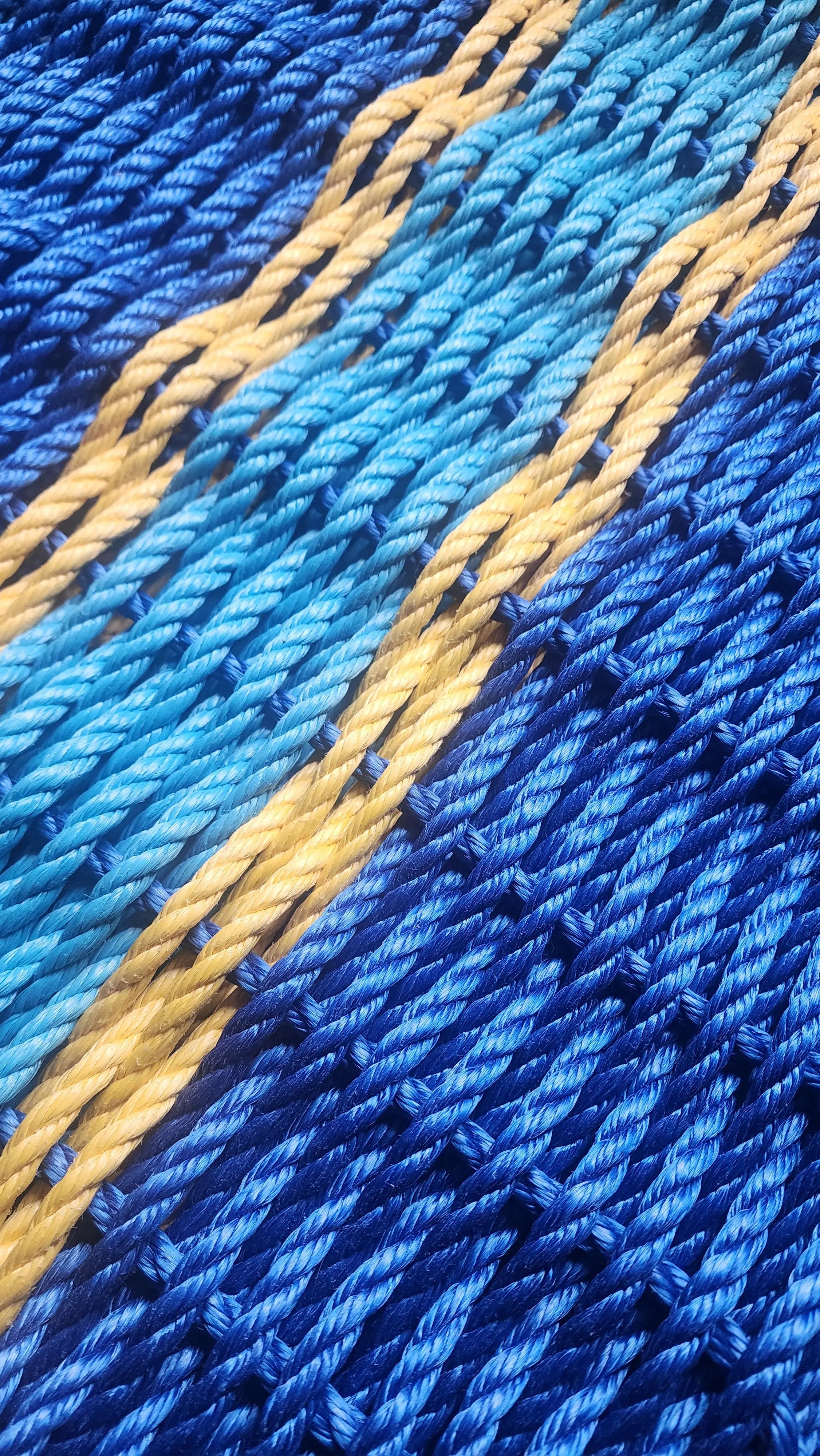 Rope Mat made with Lobster Rope, Two Tone Blue, Yellow accent – Little ...