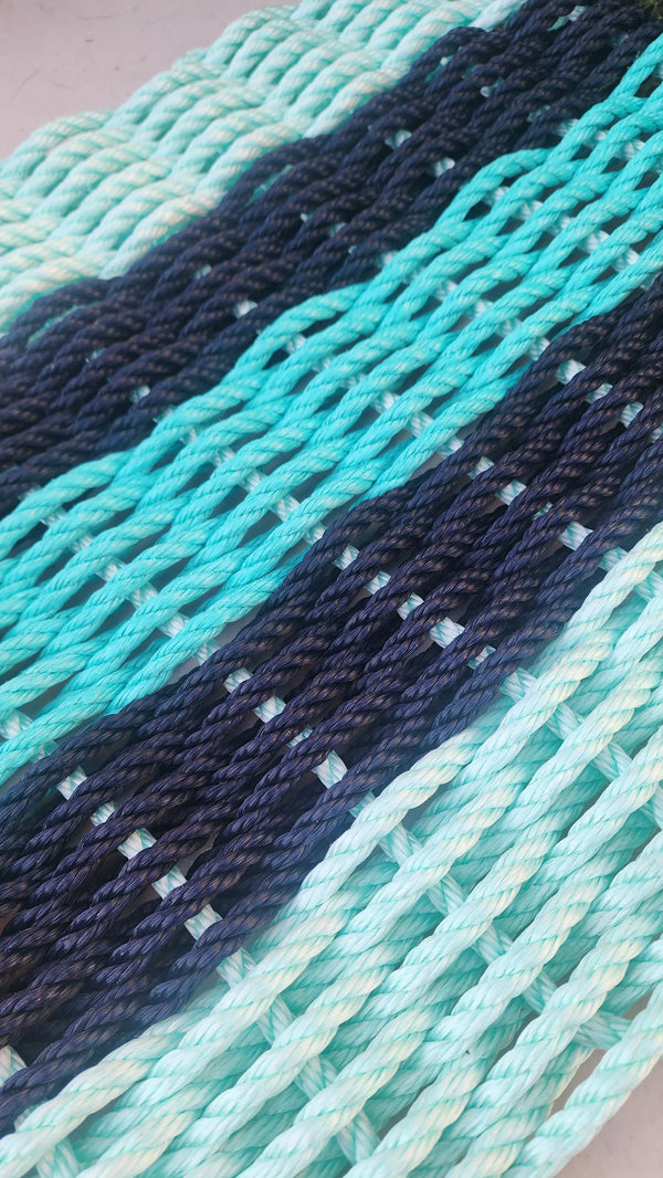 Seafoam, Midnight Blue and Teal Five Stripe Doormat Little Salty Rope