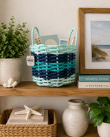 Seafoam, Navy Blue & Teal Five Stripe Rope Basket Little Salty Rope