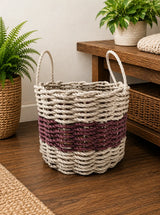 Tan & Burgundy Rope Basket Little Salty Rope