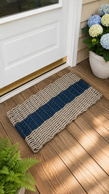 Tan & Navy Blue Lobster Rope Doormat Little Salty Rope