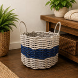 Tan & Navy Blue Rope Basket Little Salty Rope