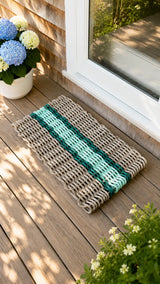 Tan, Seafoam & Hunter Green Accent Lobster Rope Doormat Little Salty Rope