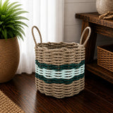 Tan, Seafoam & Hunter Green Accent Rope Basket Little Salty Rope