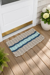 Tan, Seafoam & Navy Blue Accent Lobster Rope Doormat Little Salty Rope