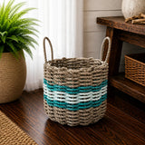 Tan, Seafoam & Teal Accent Rope Basket Little Salty Rope
