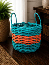 Teal & Coral Orange Rope Basket Little Salty Rope