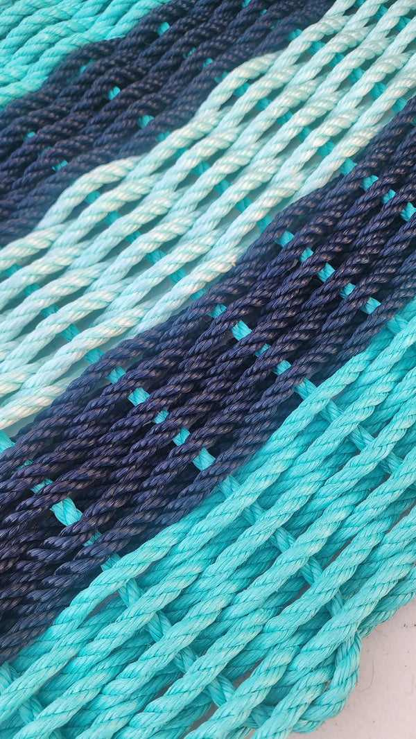 Teal, Midnight Blue and Seafoam Five Stripe Doormat Little Salty Rope