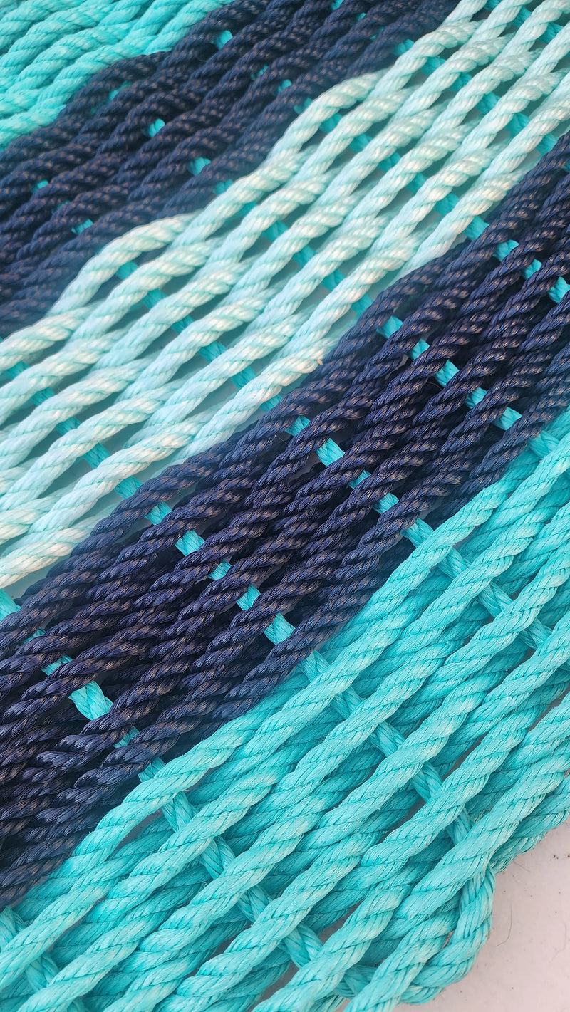 Teal, Midnight Blue and Seafoam Five Stripe Doormat Little Salty Rope
