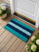 Teal, Navy Blue & Seafoam 5-Stripe Lobster Rope Doormat Little Salty Rope