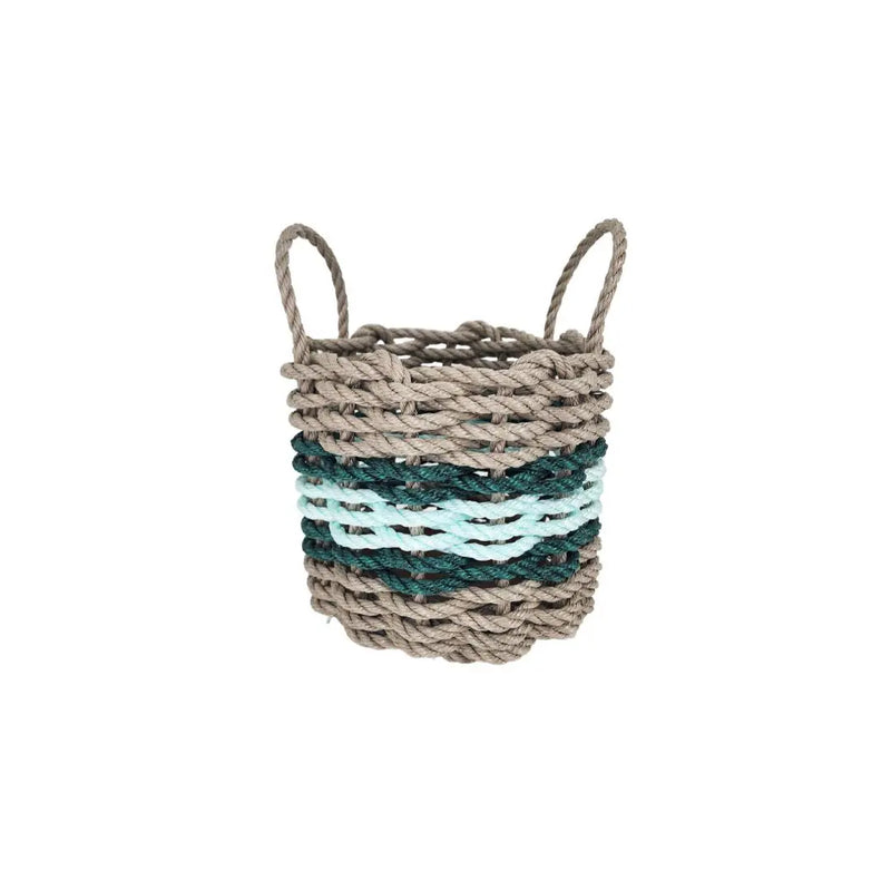 Lobster Rope Basket Tan and Seafoam, Hunter Green Accents Little Salty Rope