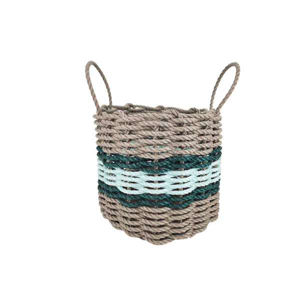 Lobster Rope Basket Tan and Seafoam, Hunter Green Accents Little Salty Rope