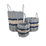 Lobster Rope Basket Light Gray and Light Tan, Navy Accents