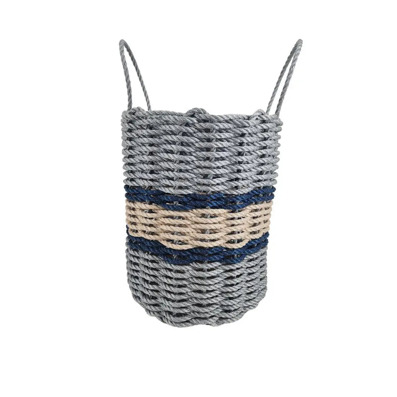 Lobster Rope Basket Light Gray and Light Tan, Navy Accents
