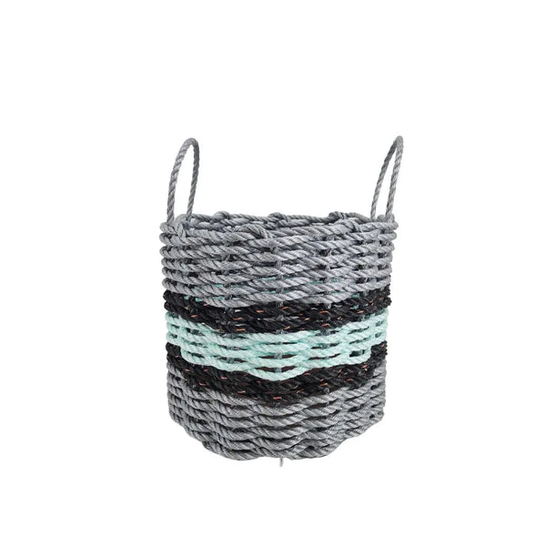 Lobster Rope Basket Light Gray and Seafoam, Black Accents