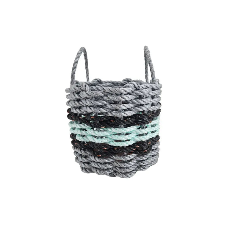 Lobster Rope Basket Light Gray and Seafoam, Black Accents