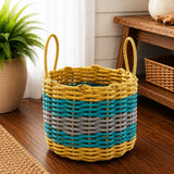 Yellow, Teal & Gray Five Stripe Rope Basket Little Salty Rope