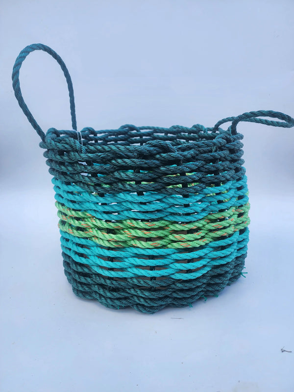 16 x 12 inch Lobster Rope Basket, Light Yellow w/ blue flecks and seafoam Little Salty Rope