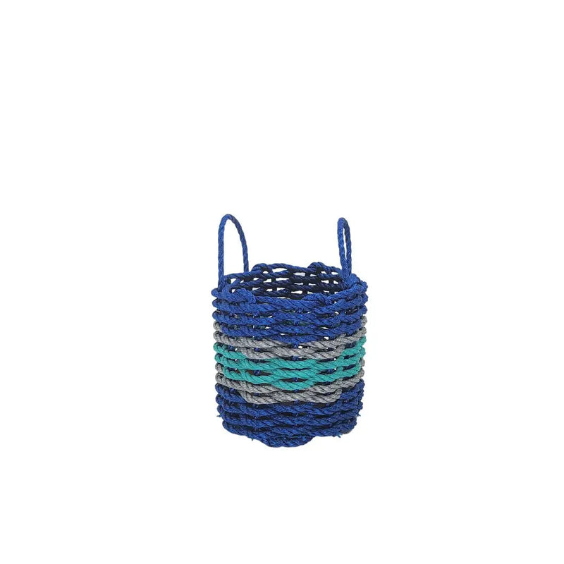 Authentic Maine Lobster Rope Storage Basket Blue and Teal with light Gray Accents