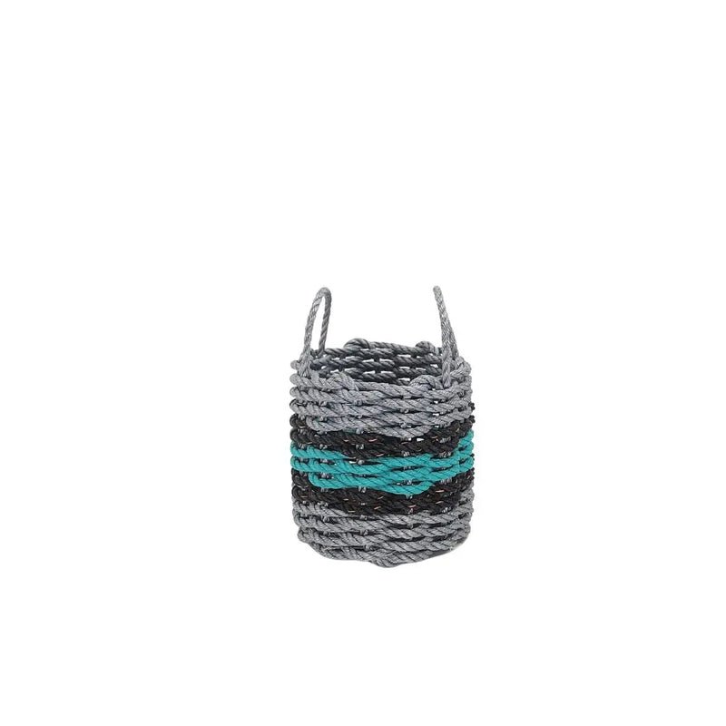 Lobster Rope Basket Light Gray and Teal, Black Accents