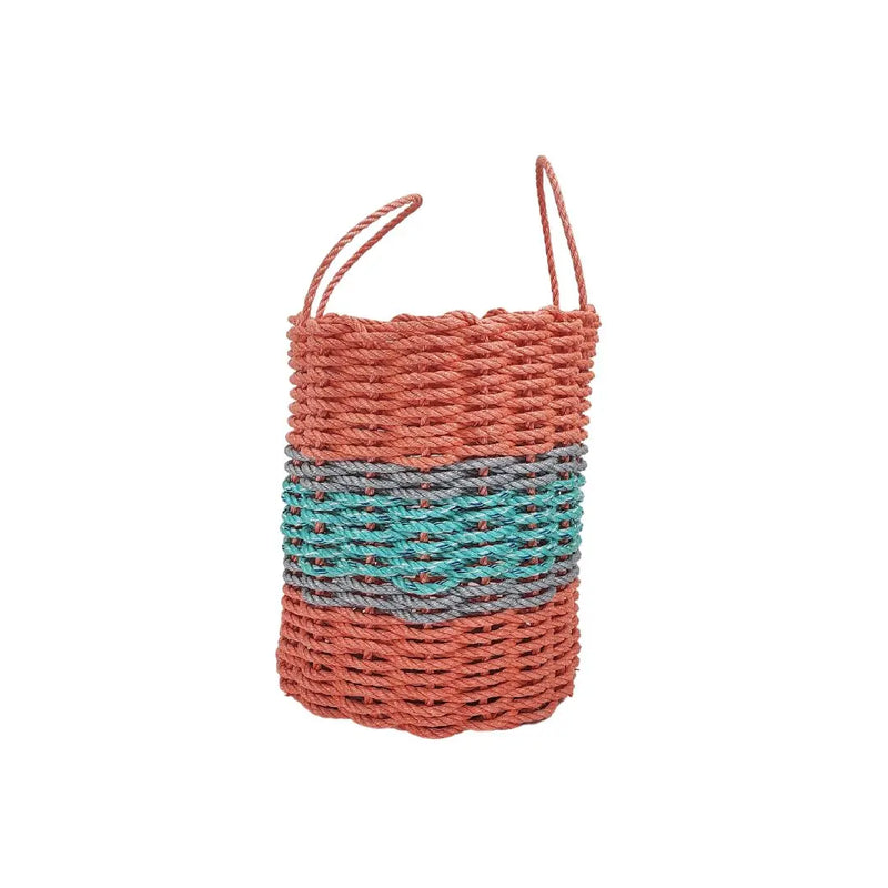 Lobster Rope Storage Basket Coral Orange and Teal with Gray Accents