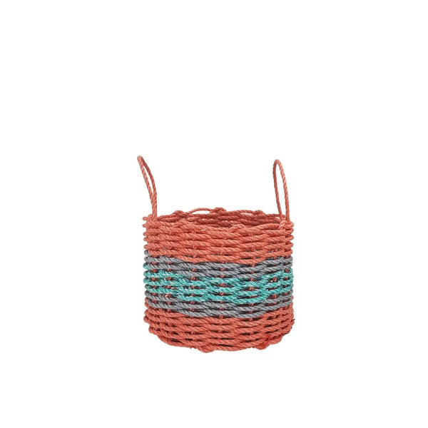 Lobster Rope Storage Basket Coral Orange and Teal with Gray Accents