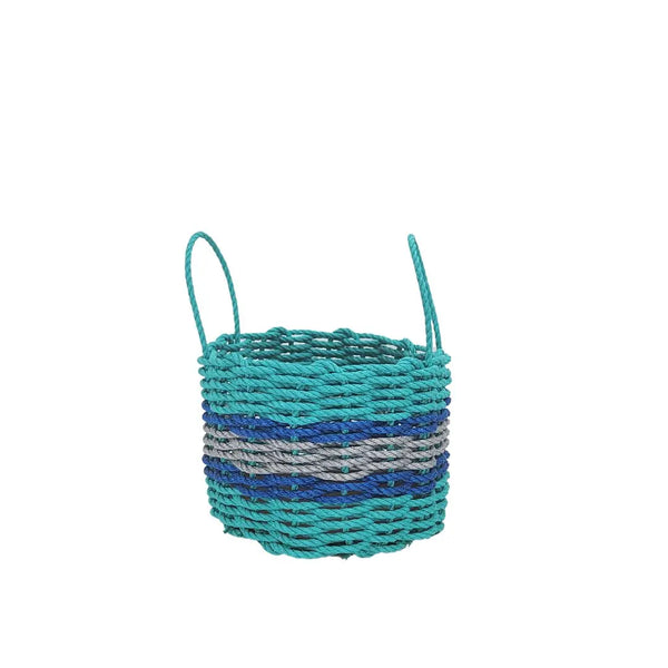 Authentic Maine Lobster Rope Storage Basket Teal and Light Gray with Blue Accents