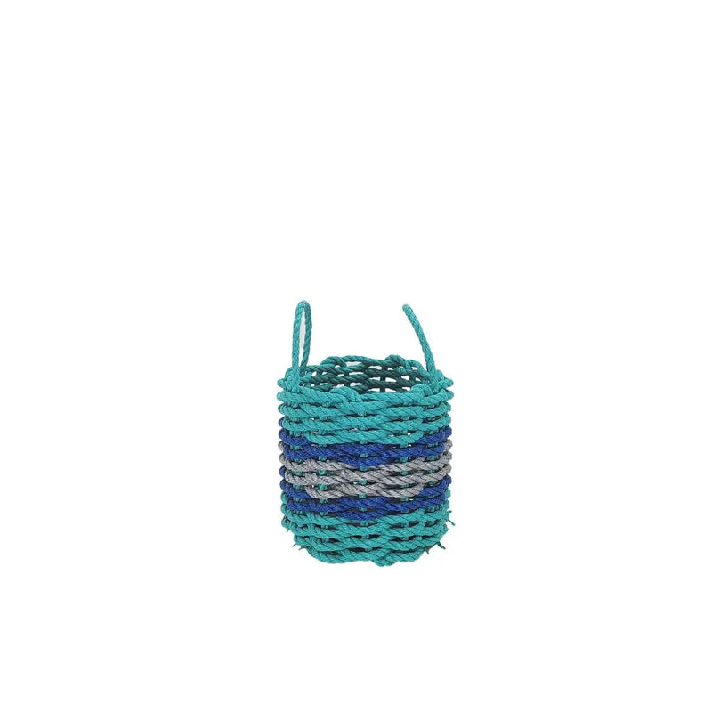 Authentic Maine Lobster Rope Storage Basket Teal and Light Gray with Blue Accents