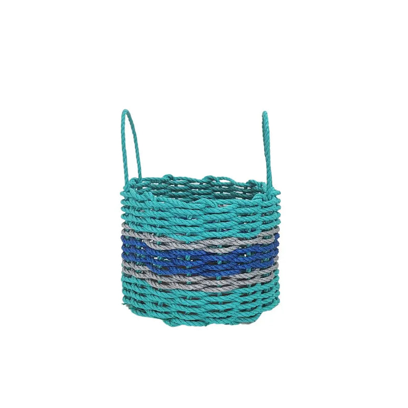 Authentic Maine Lobster Rope Storage Basket Teal and Blue with Light Gray Accents