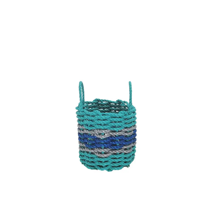 Authentic Maine Lobster Rope Storage Basket Teal and Blue with Light Gray Accents