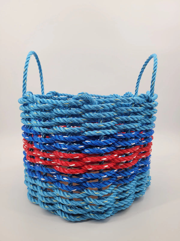 Authentic Maine Lobster Rope Storage Basket, Blue and Red Little Salty Rope